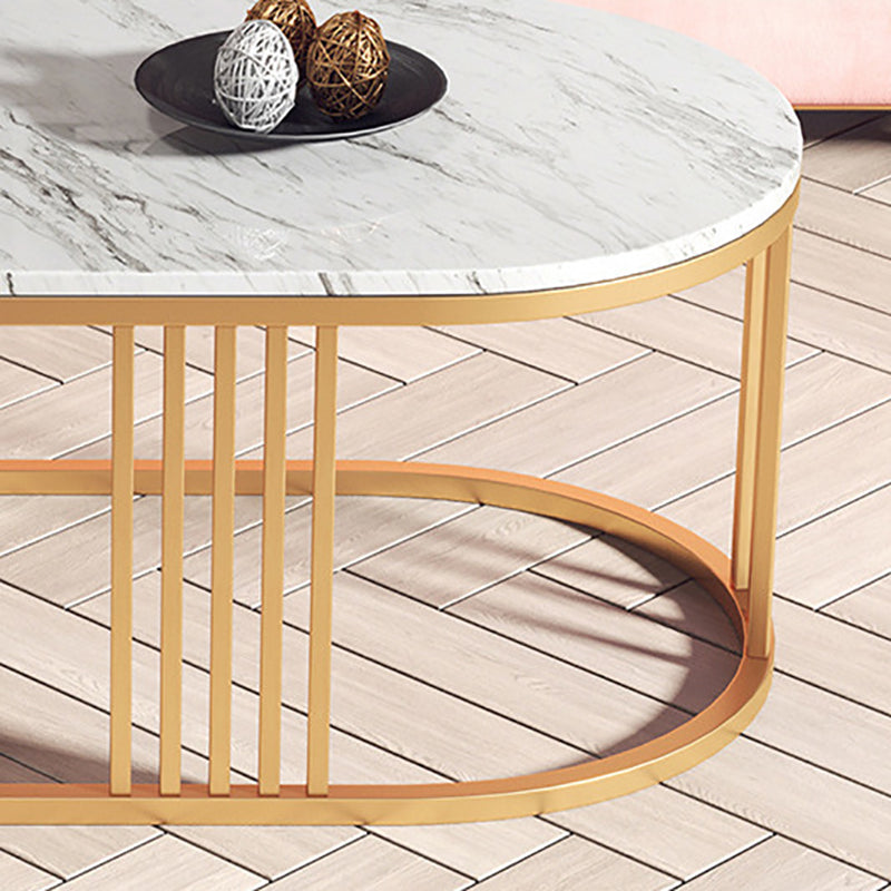 Glam Oval Coffee Table with Marble Top and Iron Frame Base 1 Piece Clearhalo 'Coffee & Accent Tables' 'Coffee Tables' 'coffee_tables' 'furn' 'furn_coffee_tables' 'Furniture' 'Living Room Furniture' 6434795