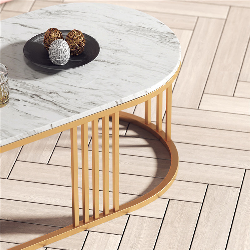 Glam Oval Coffee Table with Marble Top and Iron Frame Base 1 Piece Clearhalo 'Coffee & Accent Tables' 'Coffee Tables' 'coffee_tables' 'furn' 'furn_coffee_tables' 'Furniture' 'Living Room Furniture' 6434797