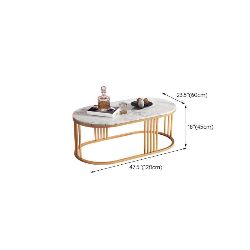 Glam Oval Coffee Table with Marble Top and Iron Frame Base 1 Piece Clearhalo 'Coffee & Accent Tables' 'Coffee Tables' 'coffee_tables' 'furn' 'furn_coffee_tables' 'Furniture' 'Living Room Furniture' 6434799