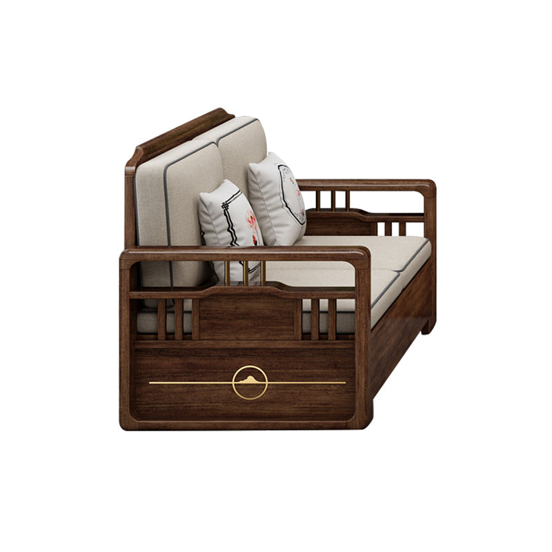 Contemporary Sectional Sofa Walnut Wood Sectional with Pillows