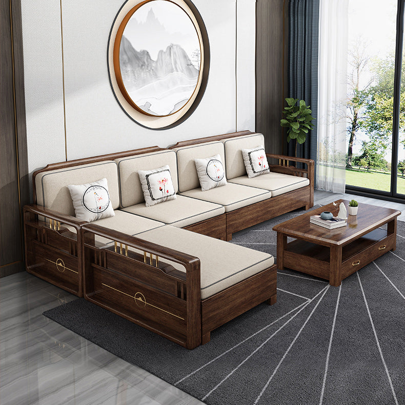 Contemporary Sectional Sofa Walnut Wood Sectional with Pillows