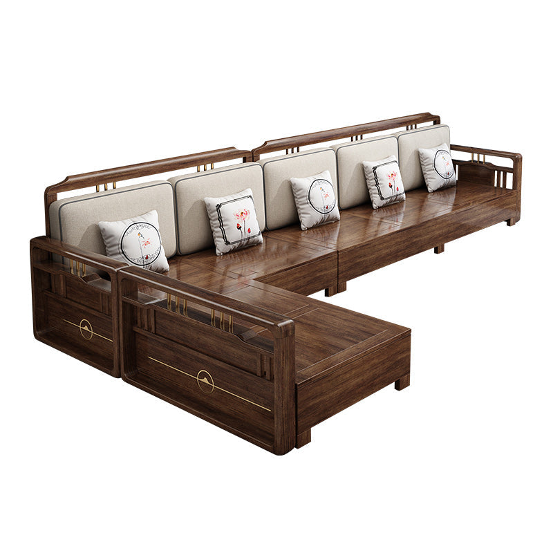 Contemporary Sectional Sofa Walnut Wood Sectional with Pillows
