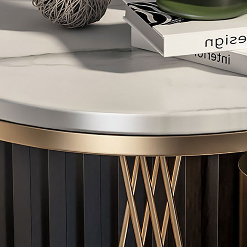 Marco de mármol modernista con estante redonda de mesa de estar de doble nivel