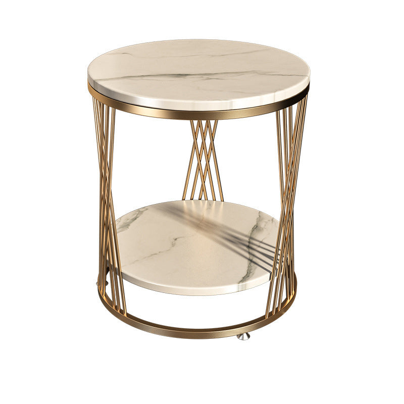 Marco de mármol modernista con estante redonda de mesa de estar de doble nivel