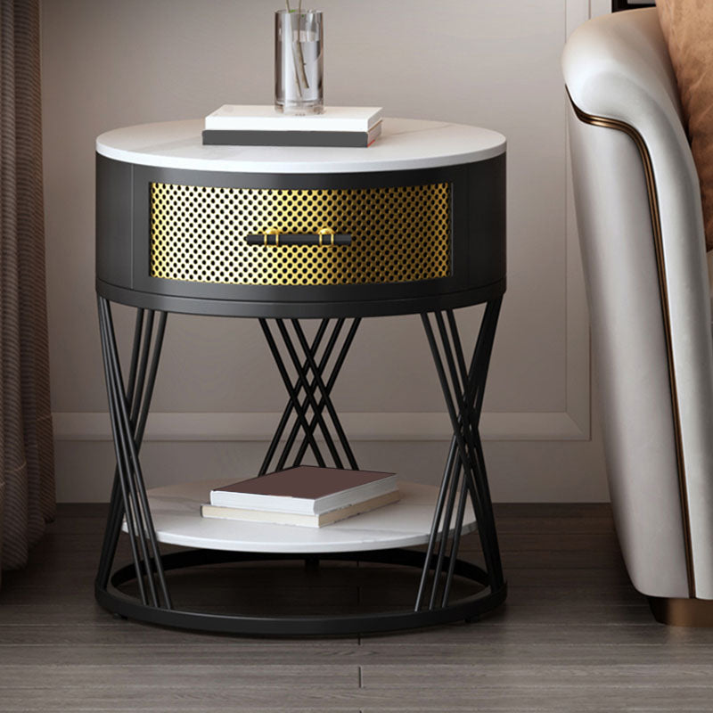 Modernistic Metal with Shelf Double Tier Living Room Drawer End Table Clearhalo 'Coffee & Accent Tables' 'End & Side Tables' 'end_side_tables' 'furn' 'furn_end_side_tables' 'Furniture' 'Living Room Furniture' 6435038