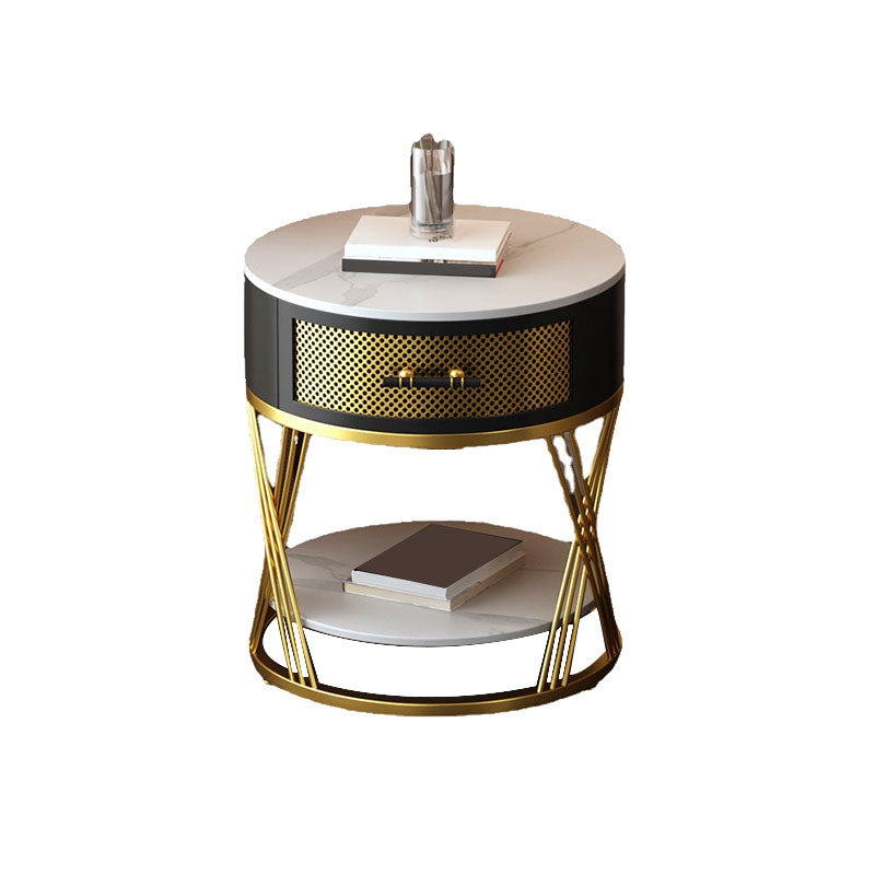 Modernistic Metal with Shelf Double Tier Living Room Drawer End Table Gold 1 Clearhalo 'Coffee & Accent Tables' 'End & Side Tables' 'end_side_tables' 'furn' 'furn_end_side_tables' 'Furniture' 'Living Room Furniture' 6435039
