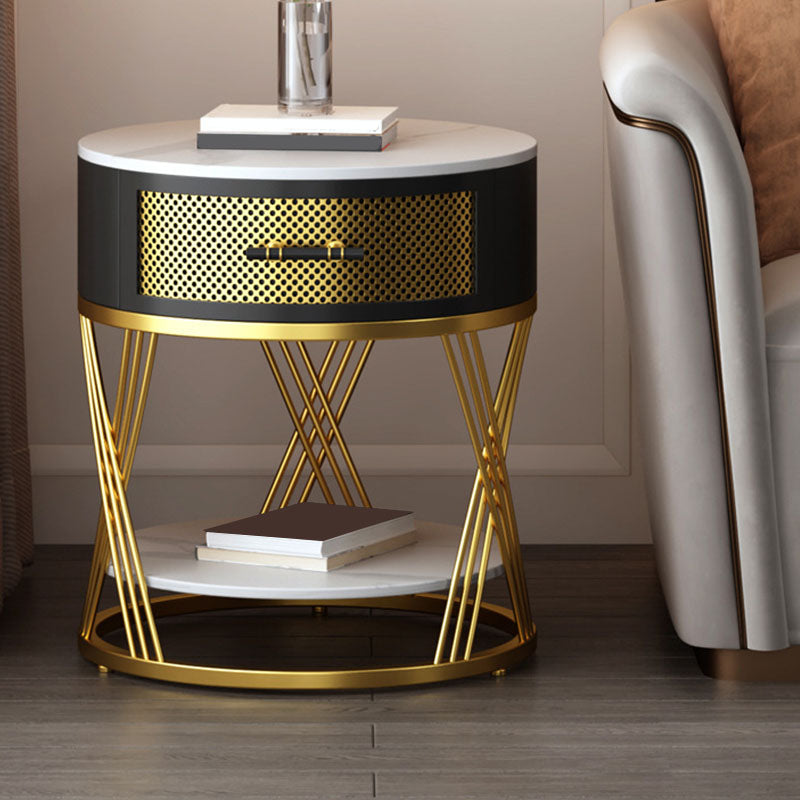 Modernistic Metal with Shelf Double Tier Living Room Drawer End Table Clearhalo 'Coffee & Accent Tables' 'End & Side Tables' 'end_side_tables' 'furn' 'furn_end_side_tables' 'Furniture' 'Living Room Furniture' 6435044