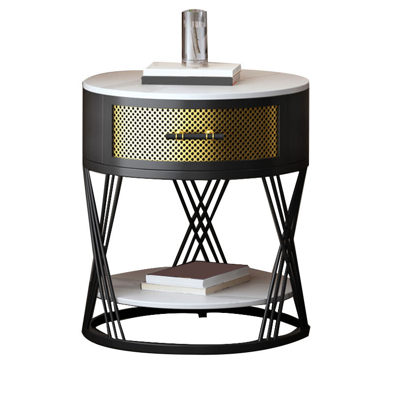 Modernistic Metal with Shelf Double Tier Living Room Drawer End Table Black 1 Clearhalo 'Coffee & Accent Tables' 'End & Side Tables' 'end_side_tables' 'furn' 'furn_end_side_tables' 'Furniture' 'Living Room Furniture' 6435045