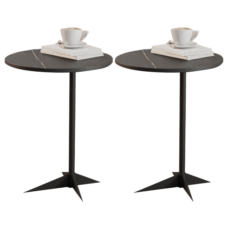 Modern Round Slate Side End Table Metal Pedestal Sofa Side Table Black Black 2 Clearhalo 'Coffee & Accent Tables' 'End & Side Tables' 'end_side_tables' 'furn' 'furn_end_side_tables' 'Furniture' 'Living Room Furniture' 6435080