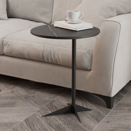 Modern Round Slate Side End Table Metal Pedestal Sofa Side Table Black Black 1 Clearhalo 'Coffee & Accent Tables' 'End & Side Tables' 'end_side_tables' 'furn' 'furn_end_side_tables' 'Furniture' 'Living Room Furniture' 6435089