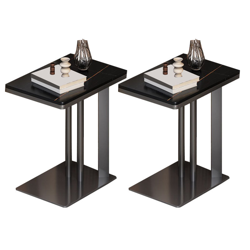 Contemporary Black Slate Top End Table 21.65" Tall C-shape Side Table Black 2 Clearhalo 'Coffee & Accent Tables' 'End & Side Tables' 'end_side_tables' 'furn' 'furn_end_side_tables' 'Furniture' 'Living Room Furniture' 6435097