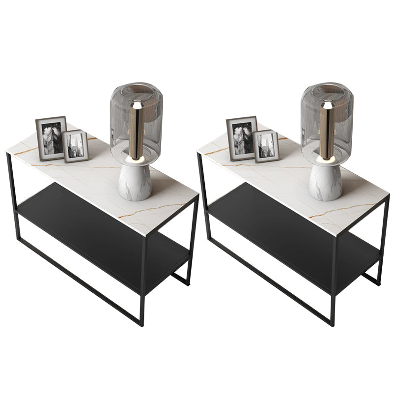 棚のある現代的な金属そりの長方形の二重層リビングルームエンドテーブル