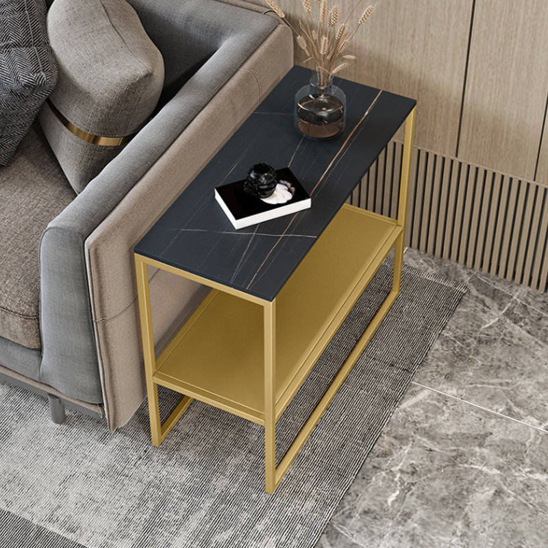 棚のある現代的な金属そりの長方形の二重層リビングルームエンドテーブル