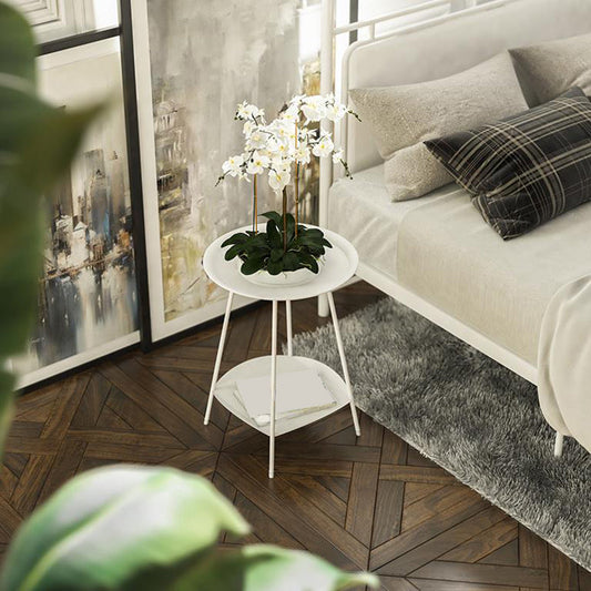 棚付きダブルティアリビングルームエンドテーブルを備えたミッドセンチュリーメタル4脚