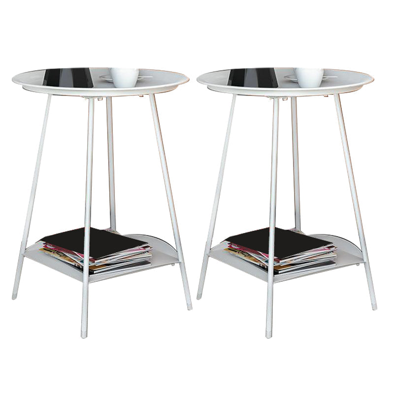 棚付きダブルティアリビングルームエンドテーブルを備えたミッドセンチュリーメタル4脚