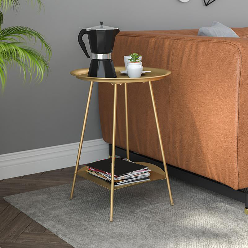 棚付きダブルティアリビングルームエンドテーブルを備えたミッドセンチュリーメタル4脚