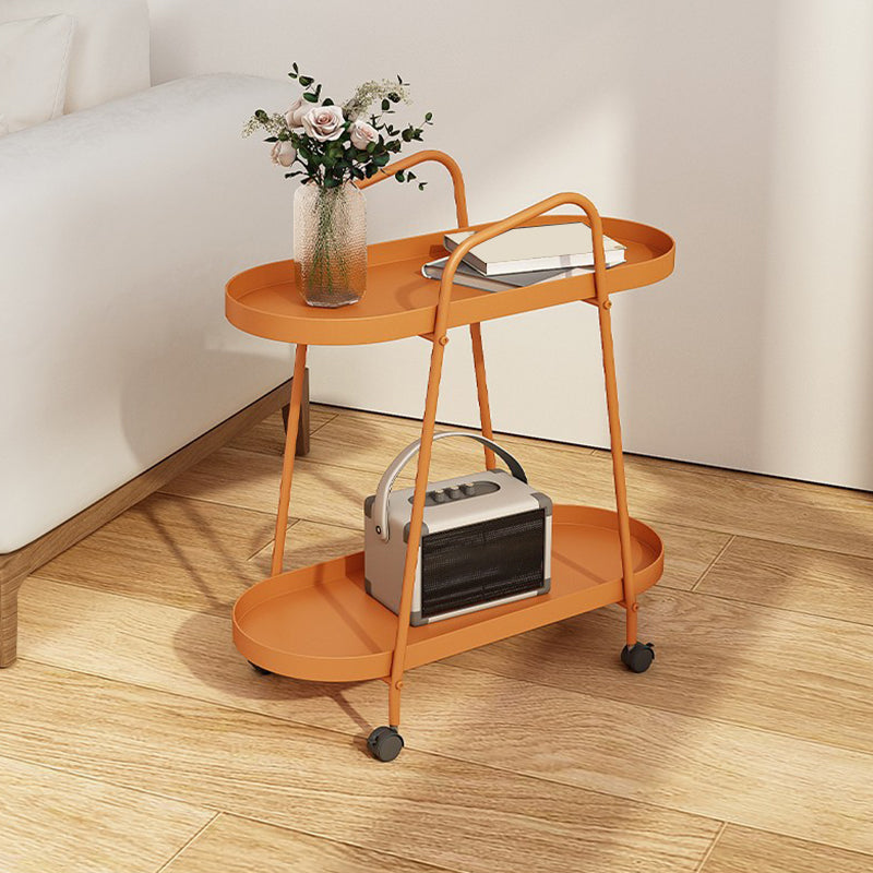 Oval 2-Tier End Table with Casters Mid-Century Modern Metal Side Table Clearhalo 'Coffee & Accent Tables' 'End & Side Tables' 'end_side_tables' 'furn' 'furn_end_side_tables' 'Furniture' 'Living Room Furniture' 6435149