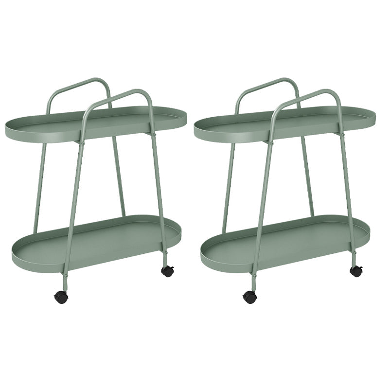 Oval 2-Tier End Table with Casters Mid-Century Modern Metal Side Table Green 2 Clearhalo 'Coffee & Accent Tables' 'End & Side Tables' 'end_side_tables' 'furn' 'furn_end_side_tables' 'Furniture' 'Living Room Furniture' 6435154