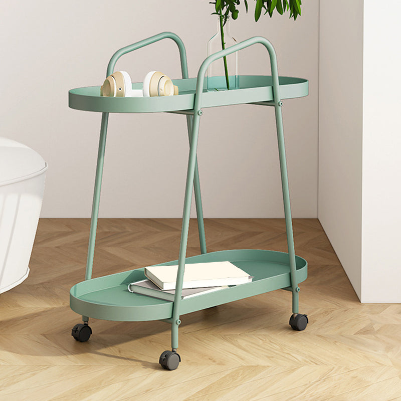 Oval 2-Tier End Table with Casters Mid-Century Modern Metal Side Table Clearhalo 'Coffee & Accent Tables' 'End & Side Tables' 'end_side_tables' 'furn' 'furn_end_side_tables' 'Furniture' 'Living Room Furniture' 6435166