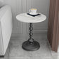 Modern Slate Round Side End Table Metal Pedestal Sofa Side Table