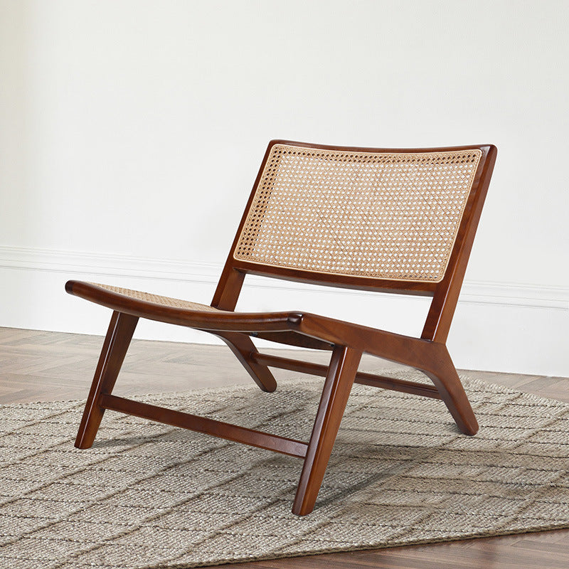 Leather Woven Back Chair Basic Four Leg Lounge Chair for Living Room Wicker Rattan 1 Piece Brown Clearhalo 'Accent Chairs' 'accent_chairs' 'Chairs & Seating' 'furn' 'furn_accent_chairs' 'Furniture' 'Living Room Furniture' 6435337