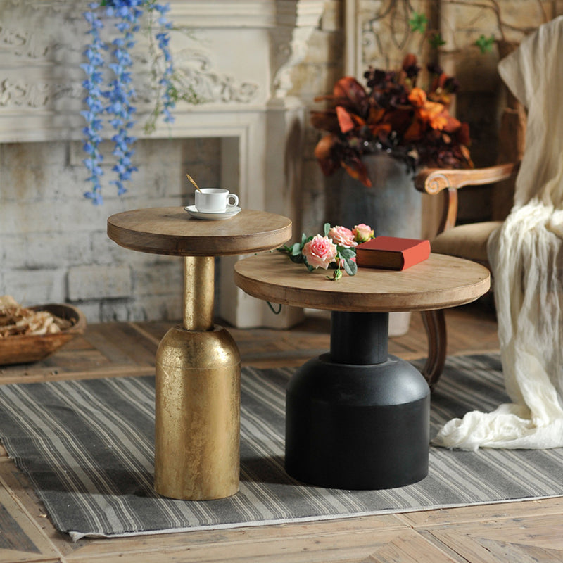 Solid Wood End Slide Table with Ironcraft Pedestal End Table Clearhalo 'Coffee & Accent Tables' 'End & Side Tables' 'end_side_tables' 'furn' 'furn_end_side_tables' 'Furniture' 'Living Room Furniture' 6435374