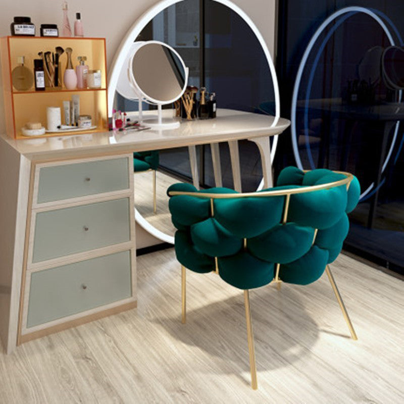 Sloped Arms Vanity Armchair Basic Four Leg Chair with Cushion Flannel Green 1 Piece Clearhalo 'Accent Chairs' 'accent_chairs' 'Chairs & Seating' 'furn' 'furn_accent_chairs' 'Furniture' 'Living Room Furniture' 6435410