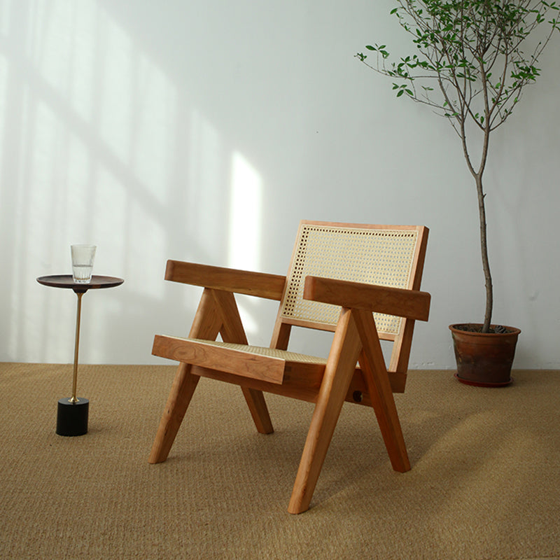 Woven Back Lounge Chair Basic Four Leg Solid Wood Chair with Cushion Clearhalo 'Accent Chairs' 'accent_chairs' 'Chairs & Seating' 'furn' 'furn_accent_chairs' 'Furniture' 'Living Room Furniture' 6435423