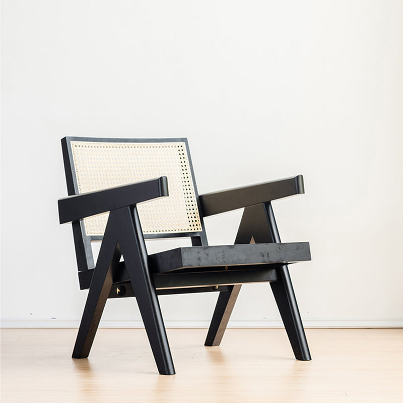 Woven Back Lounge Chair Basic Four Leg Solid Wood Chair with Cushion Black Wicker Rattan 1 Piece Clearhalo 'Accent Chairs' 'accent_chairs' 'Chairs & Seating' 'furn' 'furn_accent_chairs' 'Furniture' 'Living Room Furniture' 6435424