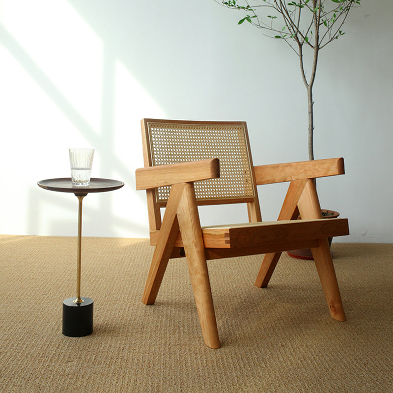 Woven Back Lounge Chair Basic Four Leg Solid Wood Chair with Cushion Cherry Wicker Rattan 1 Piece Clearhalo 'Accent Chairs' 'accent_chairs' 'Chairs & Seating' 'furn' 'furn_accent_chairs' 'Furniture' 'Living Room Furniture' 6435425