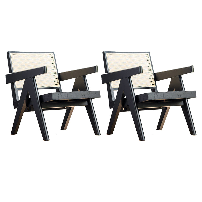 Woven Back Lounge Chair Basic Four Leg Solid Wood Chair with Cushion Black Wicker Rattan 2 Piece Set Clearhalo 'Accent Chairs' 'accent_chairs' 'Chairs & Seating' 'furn' 'furn_accent_chairs' 'Furniture' 'Living Room Furniture' 6435426