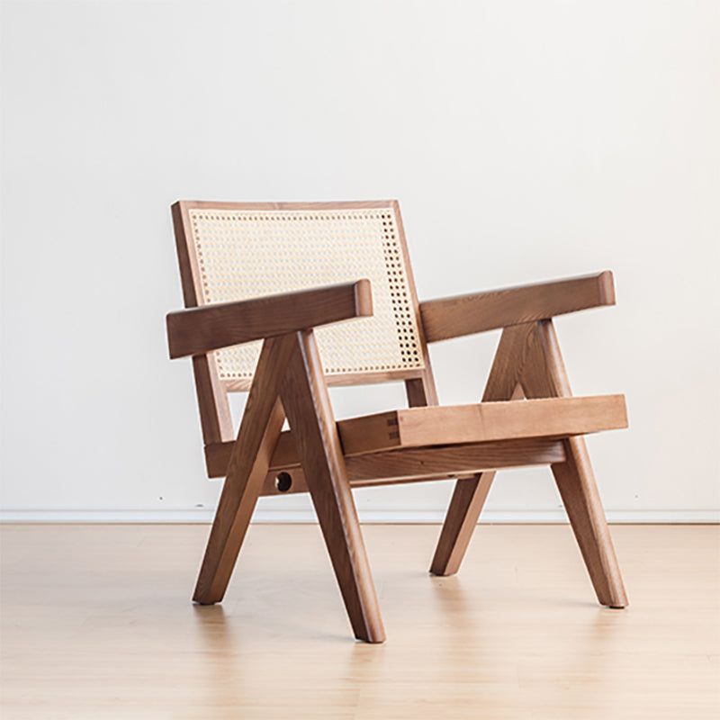 Woven Back Lounge Chair Basic Four Leg Solid Wood Chair with Cushion Nut-Brown Wicker Rattan 1 Piece Clearhalo 'Accent Chairs' 'accent_chairs' 'Chairs & Seating' 'furn' 'furn_accent_chairs' 'Furniture' 'Living Room Furniture' 6435427