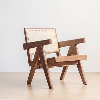 Woven Back Lounge Chair Basic Four Leg Solid Wood Chair with Cushion Nut-Brown Wicker Rattan 1 Piece Clearhalo 'Accent Chairs' 'accent_chairs' 'Chairs & Seating' 'furn' 'furn_accent_chairs' 'Furniture' 'Living Room Furniture' 6435427