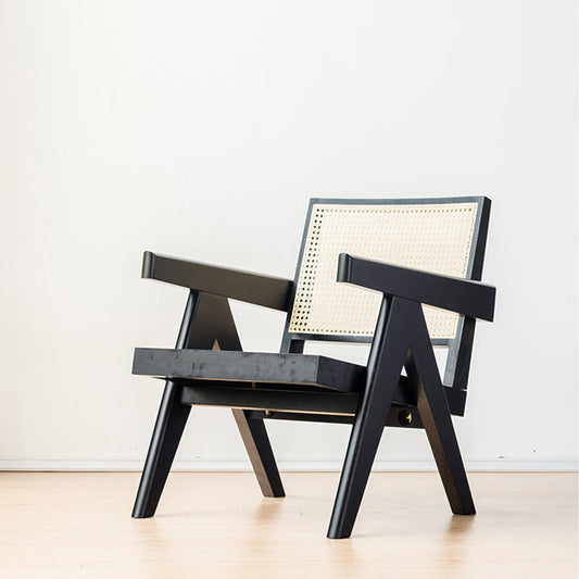 Woven Back Lounge Chair Basic Four Leg Solid Wood Chair with Cushion Clearhalo 'Accent Chairs' 'accent_chairs' 'Chairs & Seating' 'furn' 'furn_accent_chairs' 'Furniture' 'Living Room Furniture' 6435428