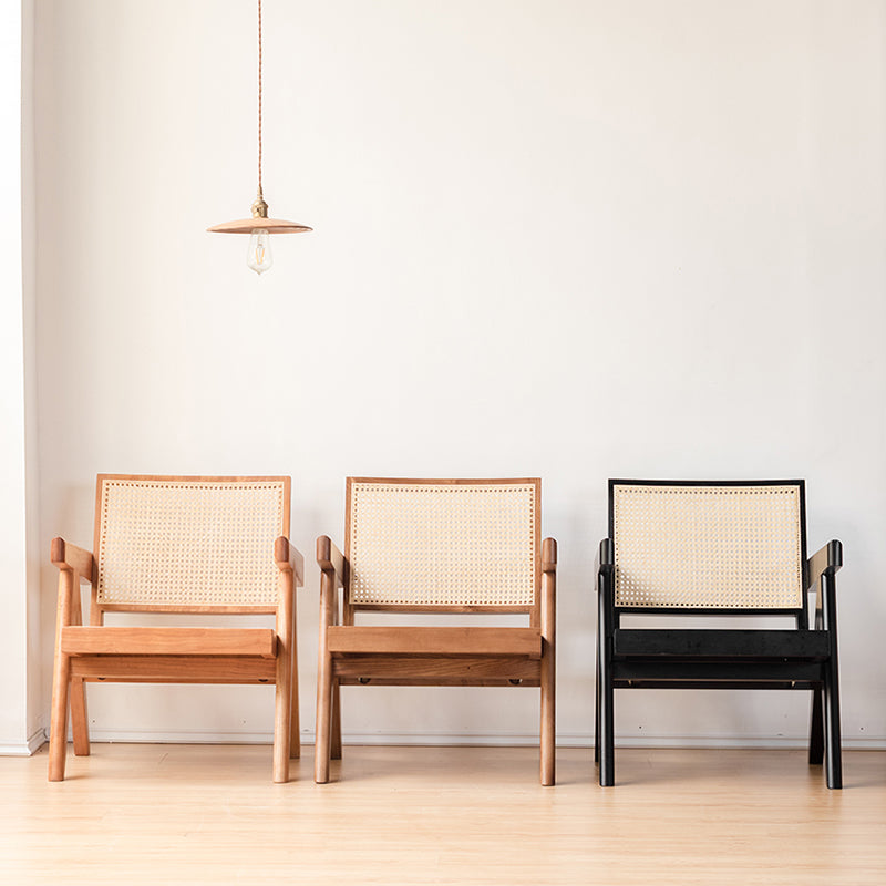 Woven Back Lounge Chair Basic Four Leg Solid Wood Chair with Cushion Clearhalo 'Accent Chairs' 'accent_chairs' 'Chairs & Seating' 'furn' 'furn_accent_chairs' 'Furniture' 'Living Room Furniture' 6435438