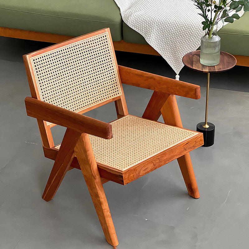 Woven Back Lounge Chair Basic Four Leg Solid Wood Chair with Cushion Clearhalo 'Accent Chairs' 'accent_chairs' 'Chairs & Seating' 'furn' 'furn_accent_chairs' 'Furniture' 'Living Room Furniture' 6435441