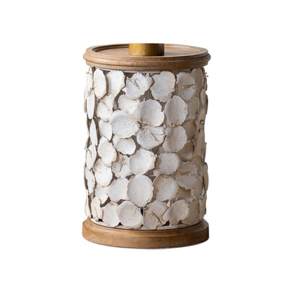 素朴なソリッドウッドラウンドトップトップハンドドラムエンドテーブルと金属ベース