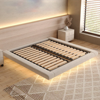 Light Beige Platform Bed Frame Wood and Upholstered Platform Bed with Metal Legs Single Bed Clearhalo 'Bedroom Furniture' 'Beds' 'furn' 'furn_beds' 'Furniture' 6435516