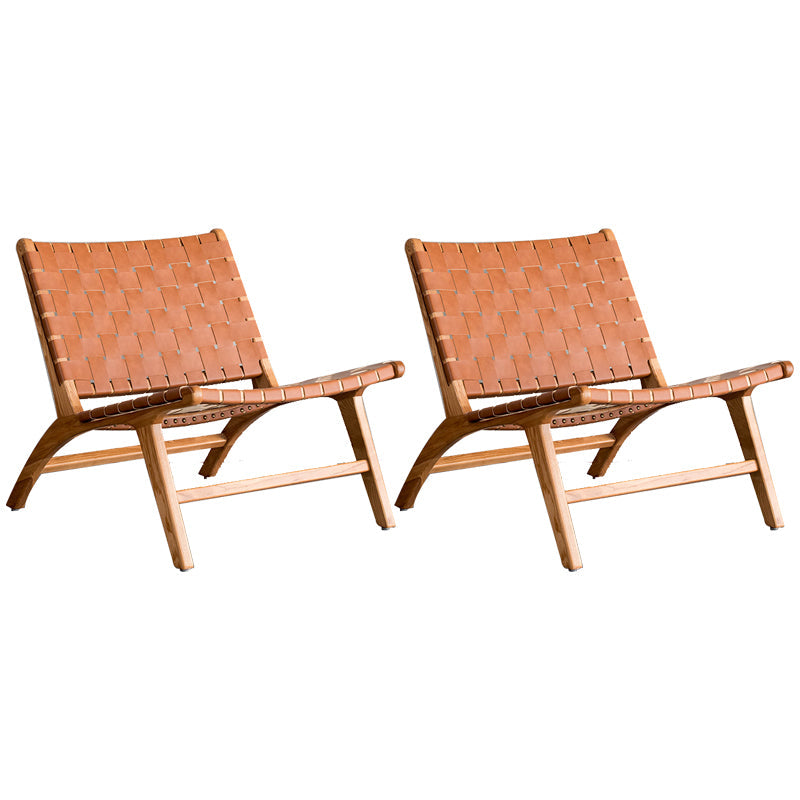 Woven Back Lounge Chair Basic Four Leg Solid Wood Chair for Living Room Genuine Leather Brown 2 Piece Set Clearhalo 'Accent Chairs' 'accent_chairs' 'Chairs & Seating' 'furn' 'furn_accent_chairs' 'Furniture' 'Living Room Furniture' 6435545