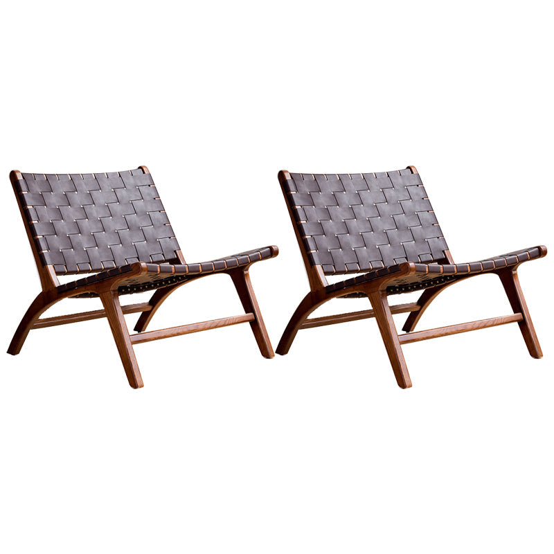 Woven Back Lounge Chair Basic Four Leg Solid Wood Chair for Living Room Microfiber Leather Black 2 Piece Set Clearhalo 'Accent Chairs' 'accent_chairs' 'Chairs & Seating' 'furn' 'furn_accent_chairs' 'Furniture' 'Living Room Furniture' 6435548
