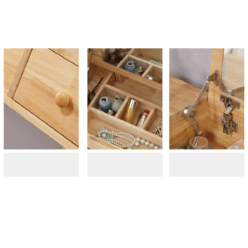 Solid Wood Vanity Dressing Table Scandinavian Flip-Top Mirror Vanity Desk
