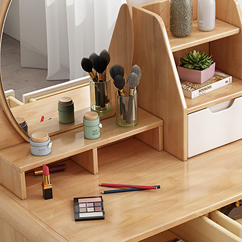 Scandinavian Solid Wood Makeup Counter with 3 Drawer and Mirror Clearhalo 'Bedroom Furniture' 'furn' 'furn_makeup_vanities' 'Furniture' 'Makeup Vanities' 'makeup_vanities' 6435782