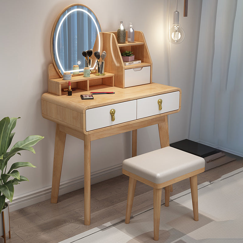 Scandinavian Solid Wood Makeup Counter with 3 Drawer and Mirror Clearhalo 'Bedroom Furniture' 'furn' 'furn_makeup_vanities' 'Furniture' 'Makeup Vanities' 'makeup_vanities' 6435788