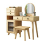 Set di vanità in gomma con sgabello e specchio scandinavo 4 cassetti