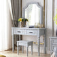 Rubberwood Victorian Dressing Table Stool Set with 2 Drawers and Mirror