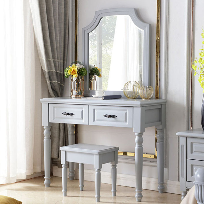 Rubberwood Victorian Dressing Table Stool Set with 2 Drawers and Mirror