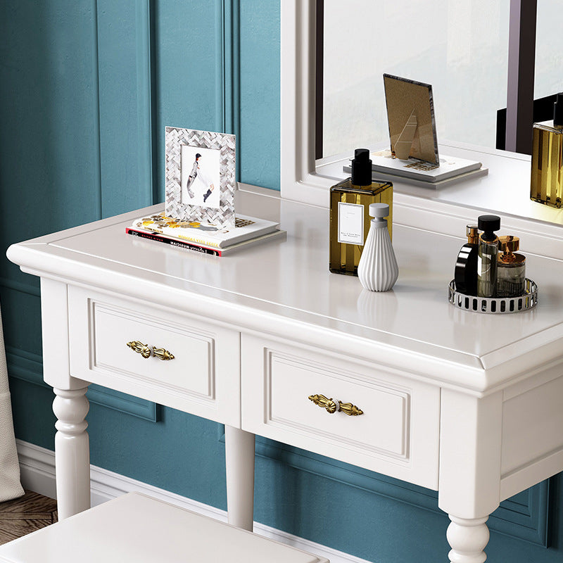 Rubberwood Victorian Dressing Table Stool Set with 2 Drawers and Mirror