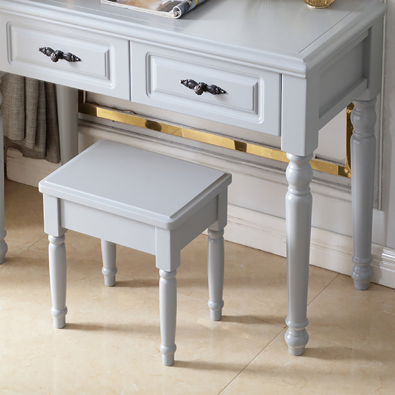 Rubberwood Victorian Dressing Table Stool Set with 2 Drawers and Mirror