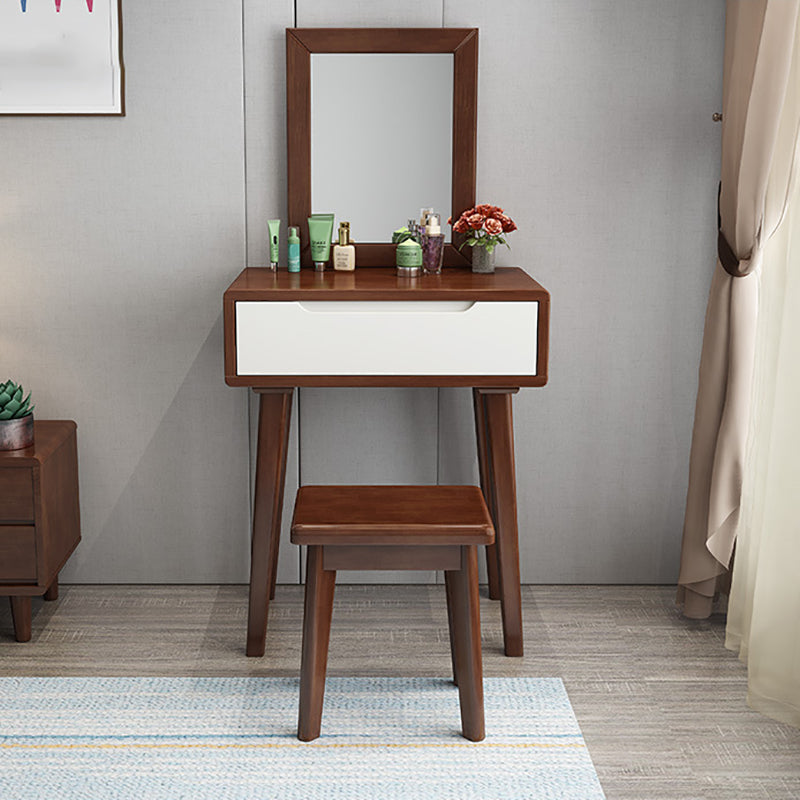 15.74 "Tocador de tocador ancho con cajón de tocador de maquillaje de madera maciza con espejo y taburetes