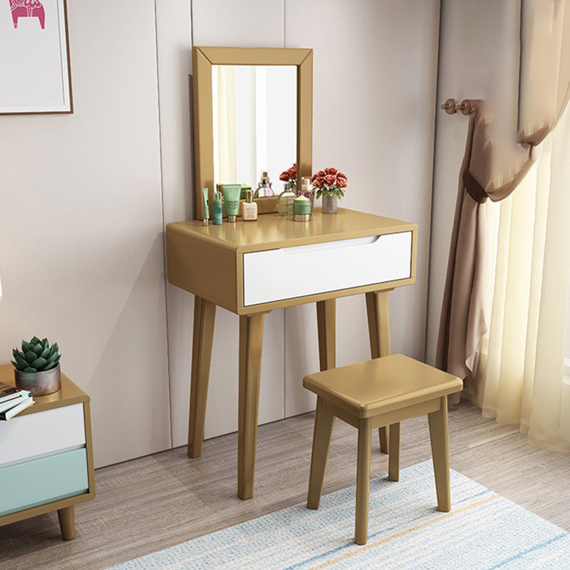 15.74 "Tocador de tocador ancho con cajón de tocador de maquillaje de madera maciza con espejo y taburetes